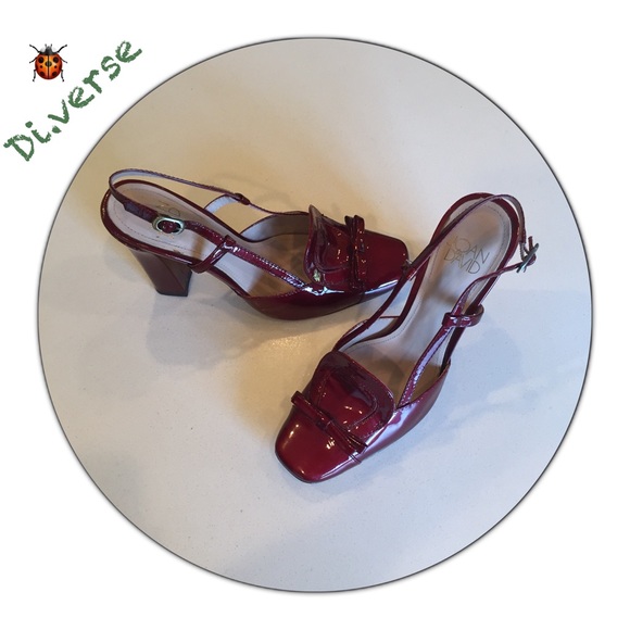 Joan & David wine tone pat Lthr sling back sz 6.5