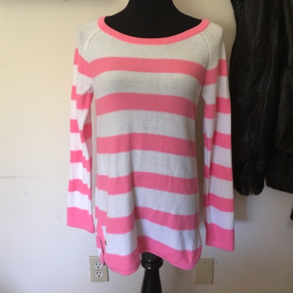 Lilly Pulitzer pink and white striped sweater.