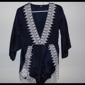 Navy Blue Crochet detailing romper