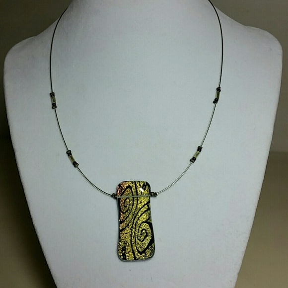 Necklace, yellow & black murano bead, Italy