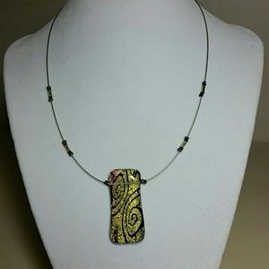 Necklace, yellow & black murano bead, Italy