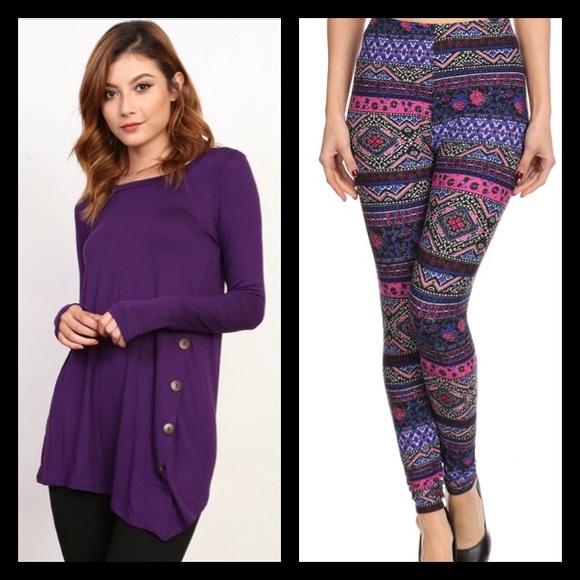 Purple and Navy Abstract Leggings