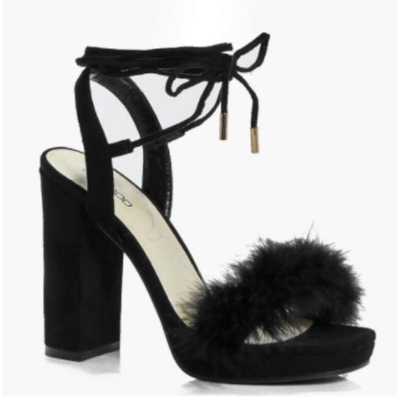 SOLD Ivy Feather Trim Wrap Strap Platform Heel