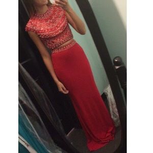 Red two piece prom dress