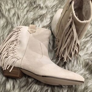 Zara Cream Suede Boots with Fringe