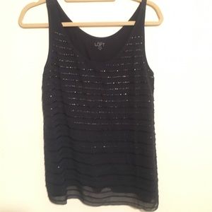 Loft tank with sequin, cotton back- navy.