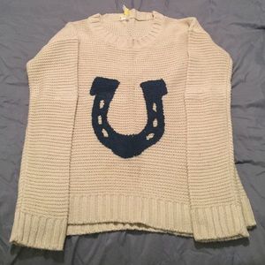 Tan & navy horseshoe sweater
