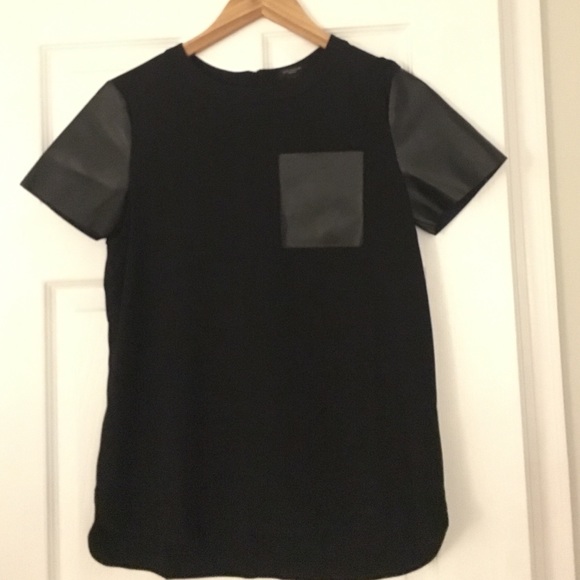 Ann Taylor Tops - Ann Taylor Tshirt with leather sleeves and pocket