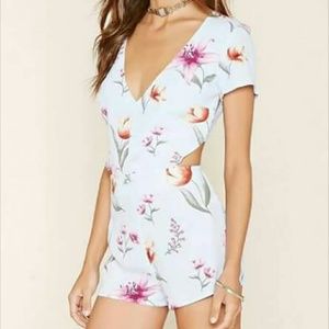 Forever 21 shot sleeve floral blue jumpsuit romper