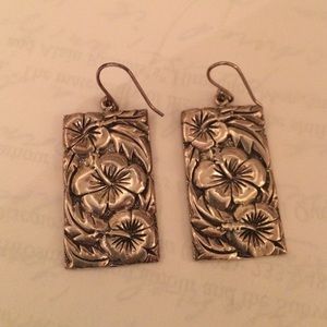 Rectangle floral earrings sterling silver