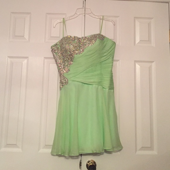mint green short prom dress Off the Shoulder Mint Green Beaded Short Dress  Ohmollydress