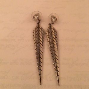 Dagger earrings, silver and rhinestone
