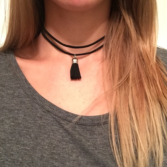 Black Tassle Faux Suede Choker