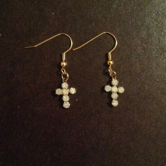 Jewelry - NWOT Gold & Opal Cross Earrings
