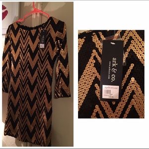 black and Gold sequin print chvron dress