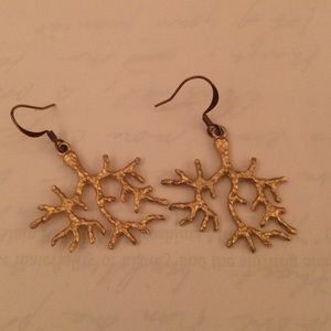 Gold plated tree branch earrings