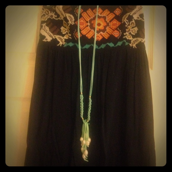 Leather turquoise necklace with pearl tassels