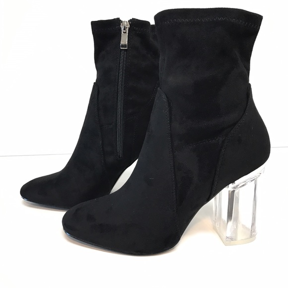 Black suede clear heel booties - Picture 3 of 5