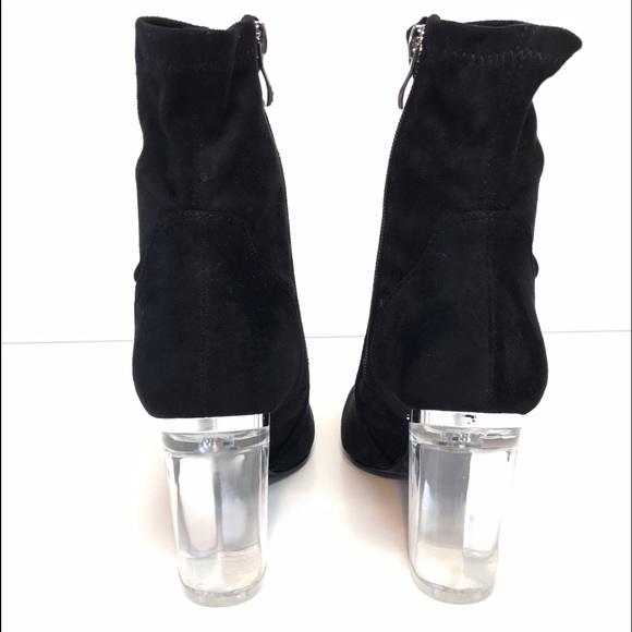 Black suede clear heel booties - Picture 4 of 5
