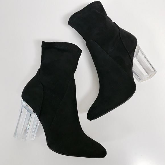 Black suede clear heel booties - Picture 5 of 5