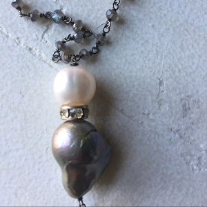 GORGEOUS Baroque Grey Pearl, CZ spacer Necklace