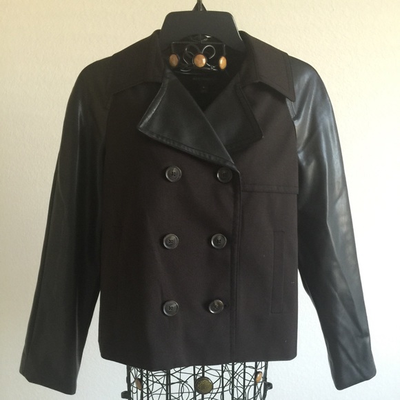NEW black pea coat-faux leather accent sleeves ☕️
