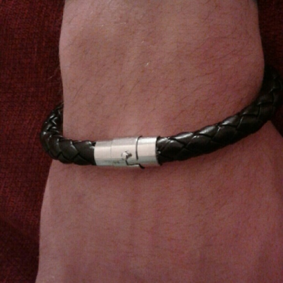 Men's Black Leather Bracelet with Silver Clasp!!!