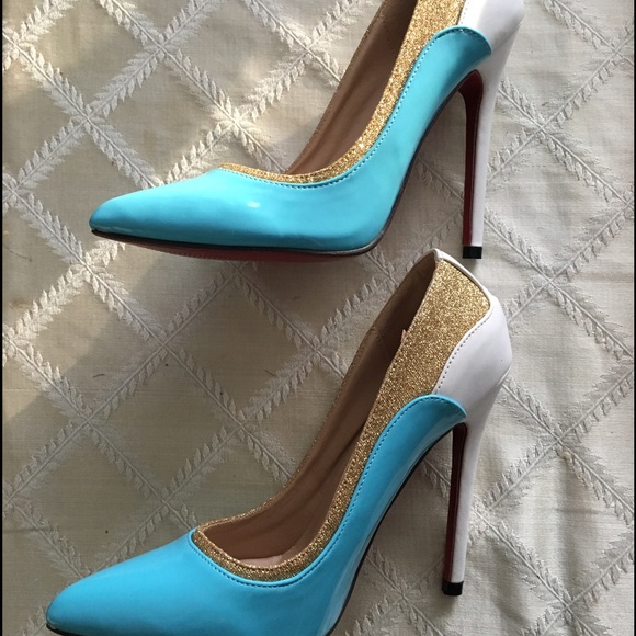 Aqua red sole heels