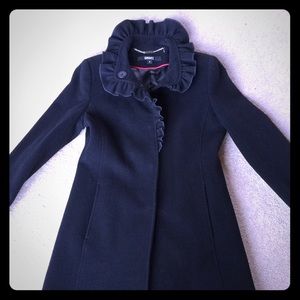 DKNY Ruffle Accent Walking Coat
