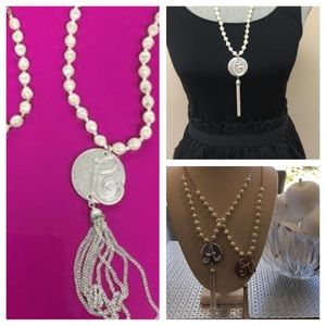 Longer Initial Letter with Pearls & Tassel Necklace-Boutique NWT