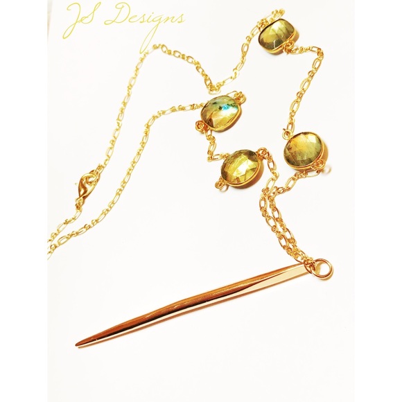One of a Kind Gold Spike and Gemstone Necklace - Picture 1 of 2