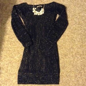 Holiday Black & Gold Sweater Dress-Small