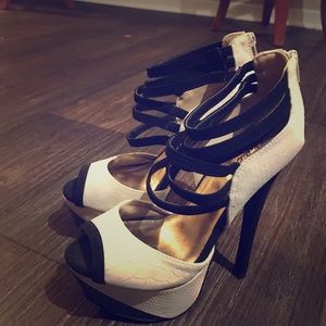Cream & Black High Heel Shoes