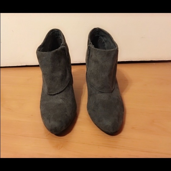 Dark gray suede heeled boots