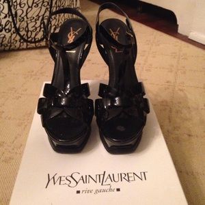 YSL Tribute Sandal-Black patten leather 37 1/2