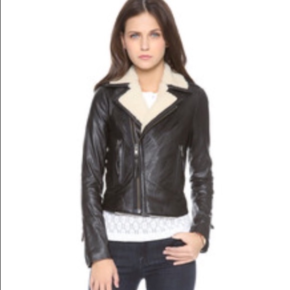 Joie black leather shearling jacket size xs new