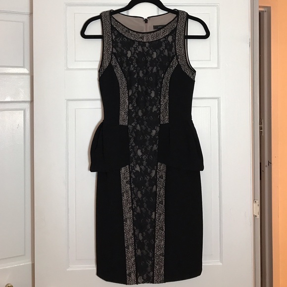 BCBGMaxAzria Dresses & Skirts - BCBG Maxazria Black/Tan Lilou Lace Peplum Dress