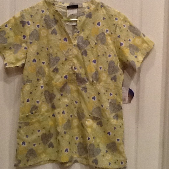 Green & Blue Heart Scrub Top