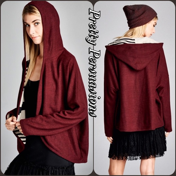 SOLD OUT‼️ NWT Burgundy Hooded Open Front Cardigan - Picture 2 of 4