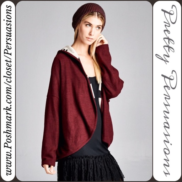 SOLD OUT‼️ NWT Burgundy Hooded Open Front Cardigan - Picture 3 of 4