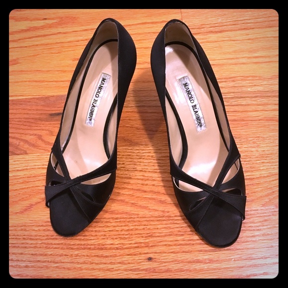 Manolo Blahnik black silk heels