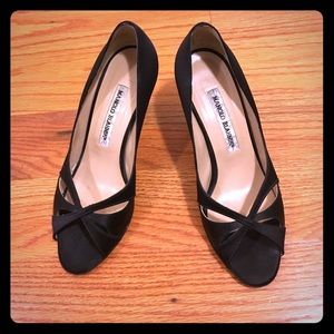 Manolo Blahnik black silk heels