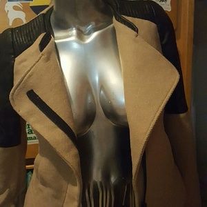 Zara camel wool and black leather motojacket