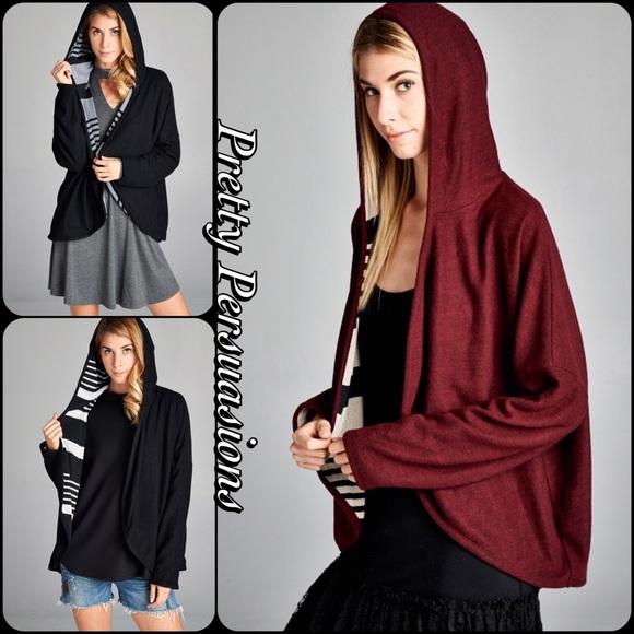 NWT Black & White Hooded Open Front Cardigan - Picture 3 of 4