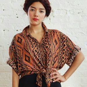 Sale Vintage 80s Tribal Print Oversized Top
