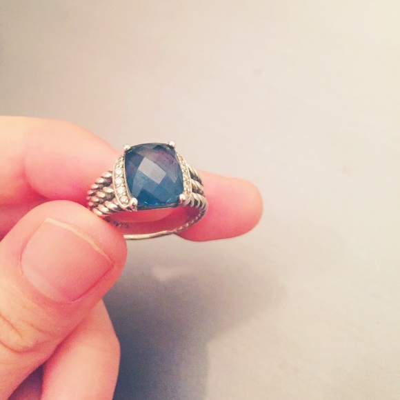 David Yurman Diamond & Blue Topaz Cable Ring