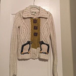 Anthropologie Field Flower Pocket Penguin sweater