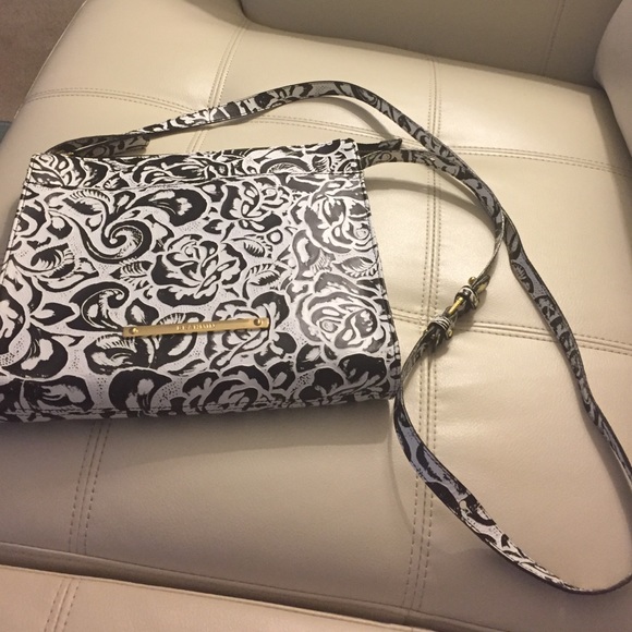 Brahmin Crossbody Black and White Flowers