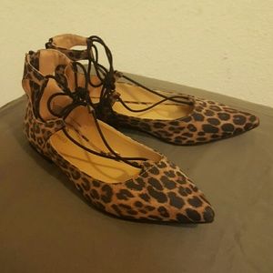 Leopard Print Pointed Flats Sz 8