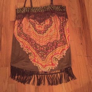Free People vintage boho festival gypsy/fringed hem/print